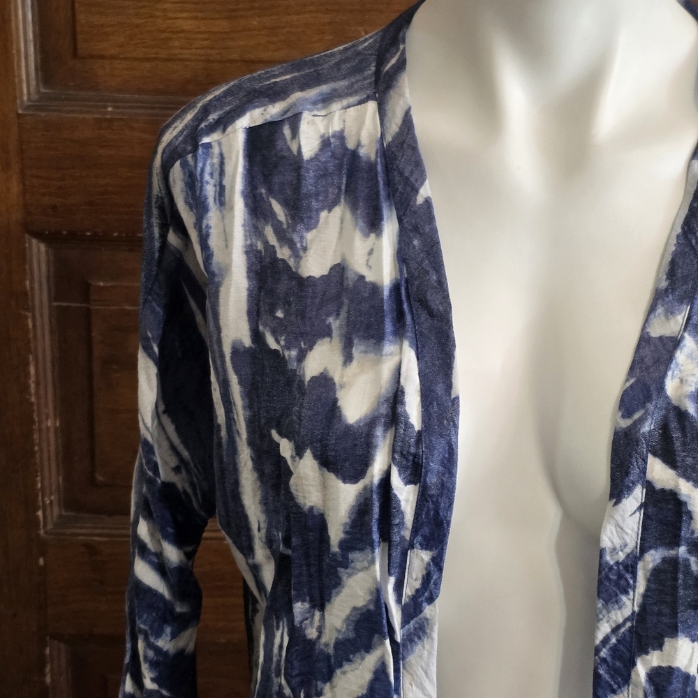 Chico's Shimmer Flyaway 3/4 Sleeve Cardigan Jacket Blue & White Size S - Picture 6 of 12
